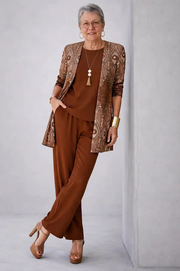 Jillian – Relaxed Leaf Print Three-Piece Set