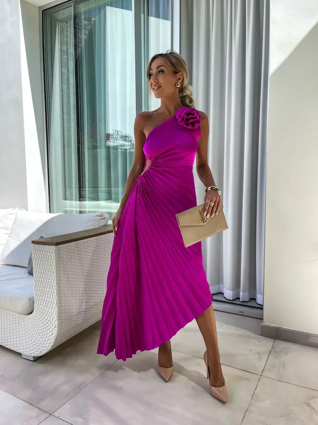 Lavinia | Elegant Floral One-Shoulder Maxi Dress