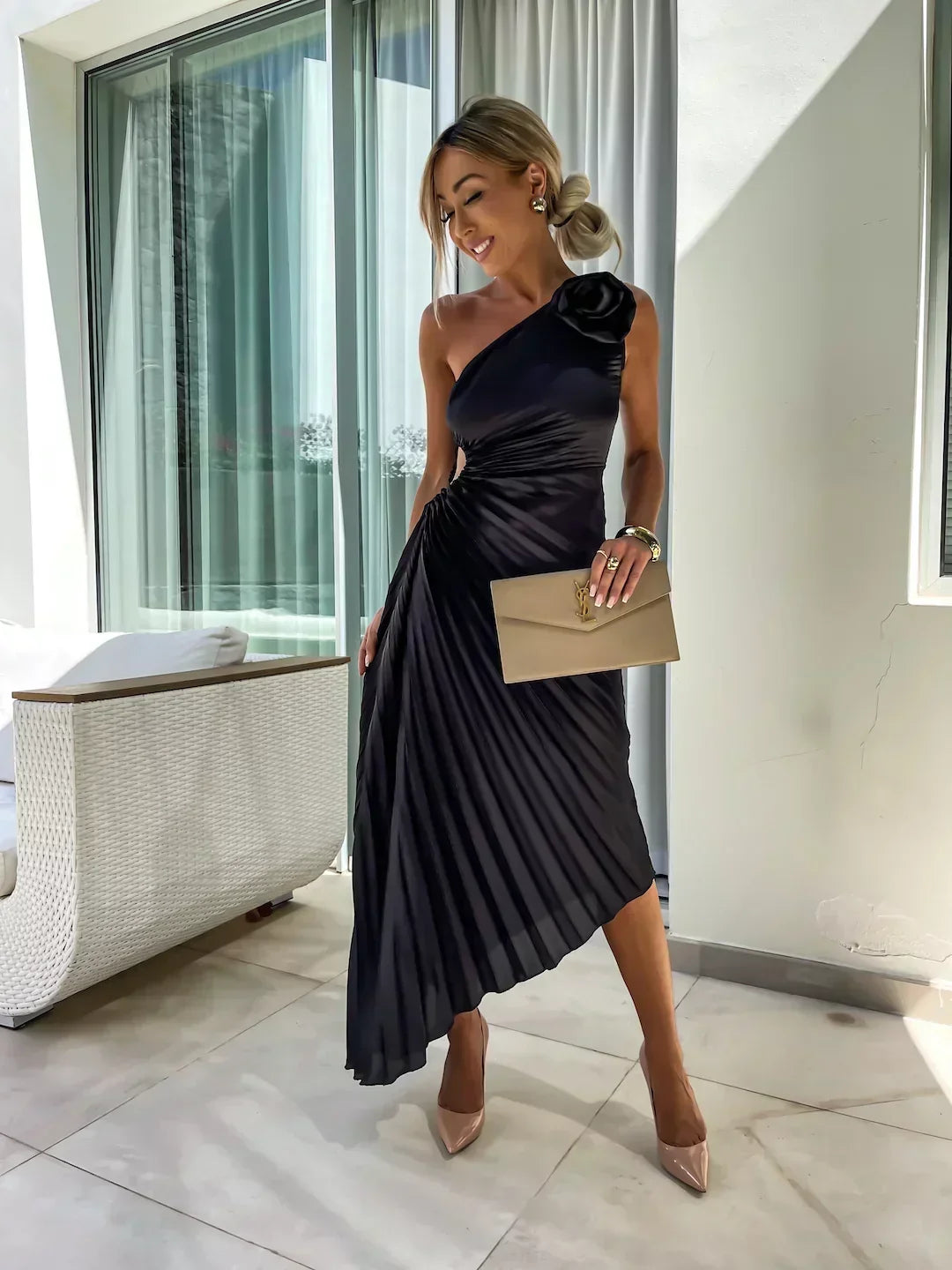 Lavinia | Elegant Floral One-Shoulder Maxi Dress