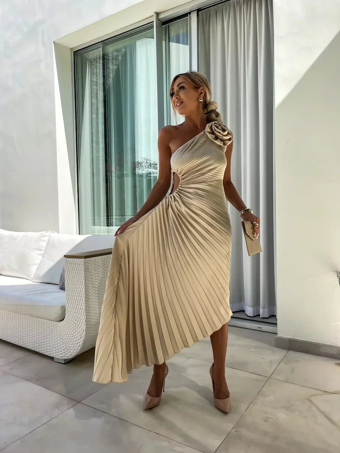 Lavinia | Elegant Floral One-Shoulder Maxi Dress