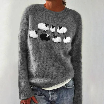 Lynn – Fluffy Knit Jumper with Sheep Print