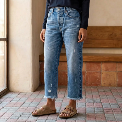 Wilma – Straight Leg Cropped Fringed Jeans