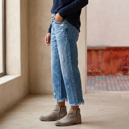 Wilma – Straight Leg Cropped Fringed Jeans