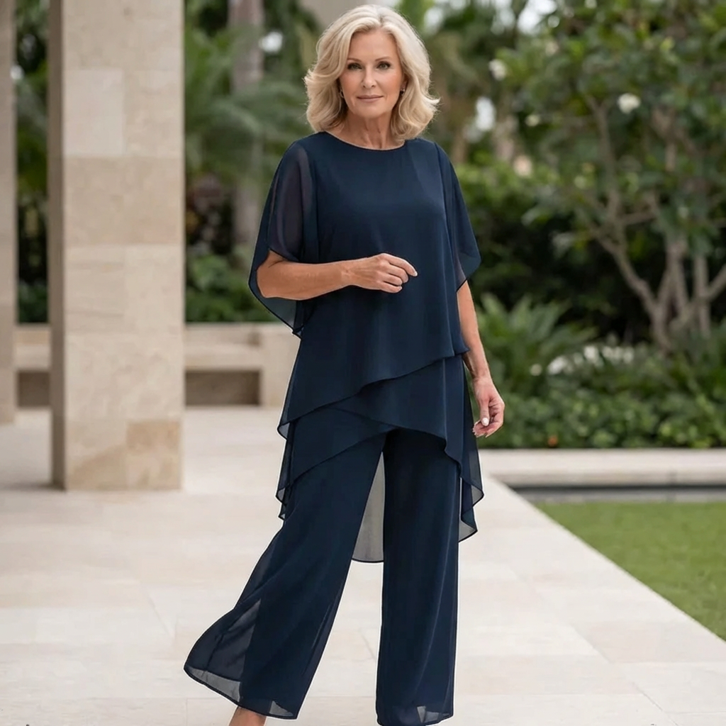 Carla – Layered Chiffon Top and Wide-Leg Pant Set