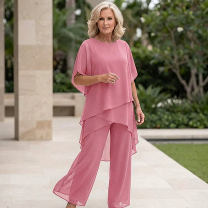 Carla – Layered Chiffon Top and Wide-Leg Pant Set