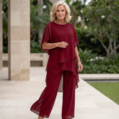 Carla – Layered Chiffon Top and Wide-Leg Pant Set