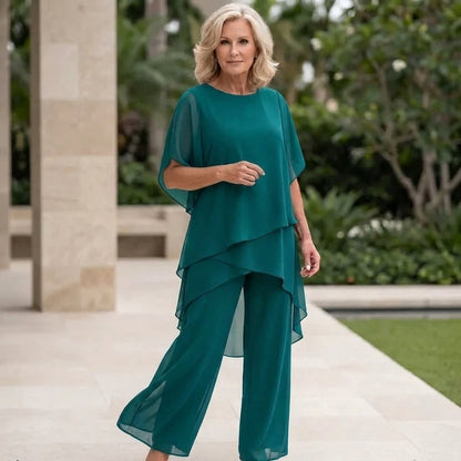 Carla – Layered Chiffon Top and Wide-Leg Pant Set