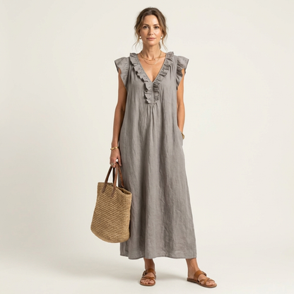 Sue – Ruffle V-Neck Relaxed Maxi Dress