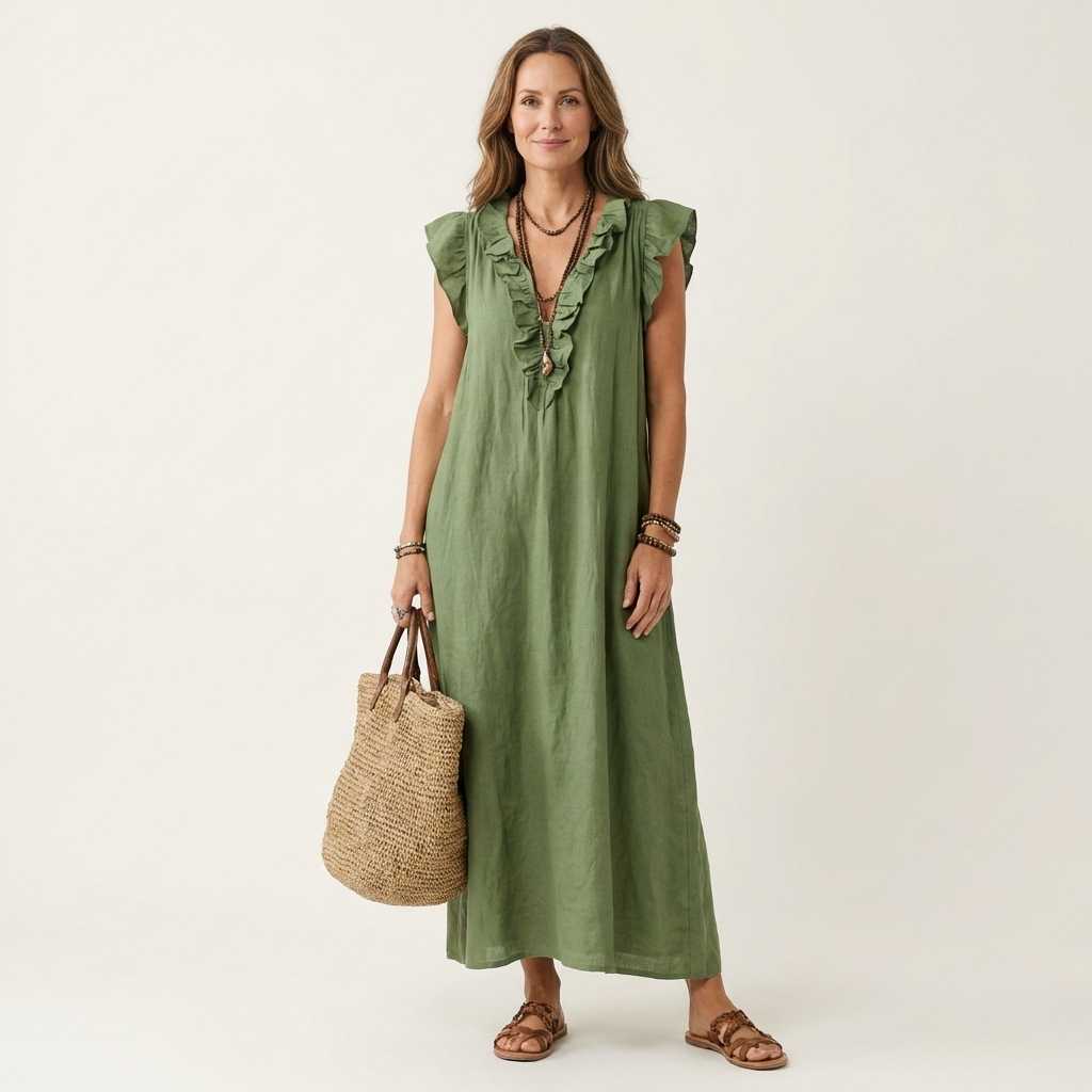 Sue – Ruffle V-Neck Relaxed Maxi Dress