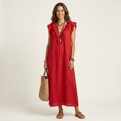 Sue – Ruffle V-Neck Relaxed Maxi Dress