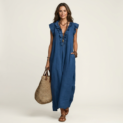 Sue – Ruffle V-Neck Relaxed Maxi Dress