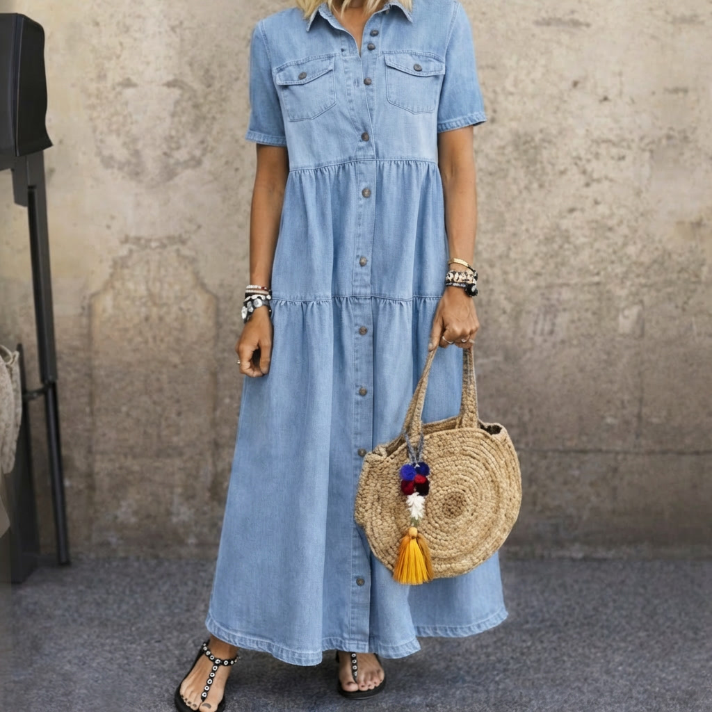 Elizabeth – Button-Front Denim Midi Dress