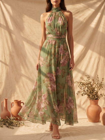 Caroline – Floral Halter Maxi Dress