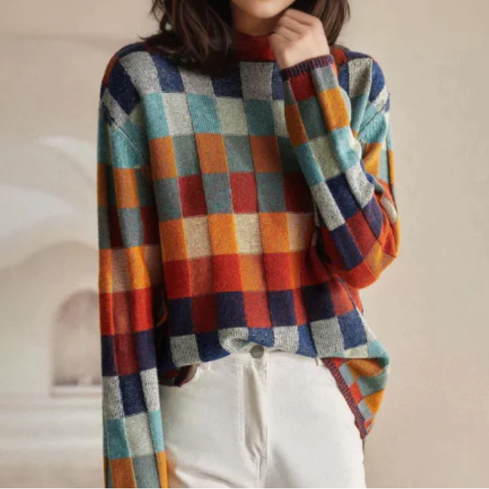 Faye – Retro Check Turtleneck Jumper