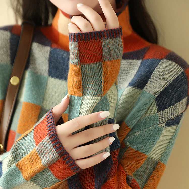 Faye – Retro Check Turtleneck Jumper