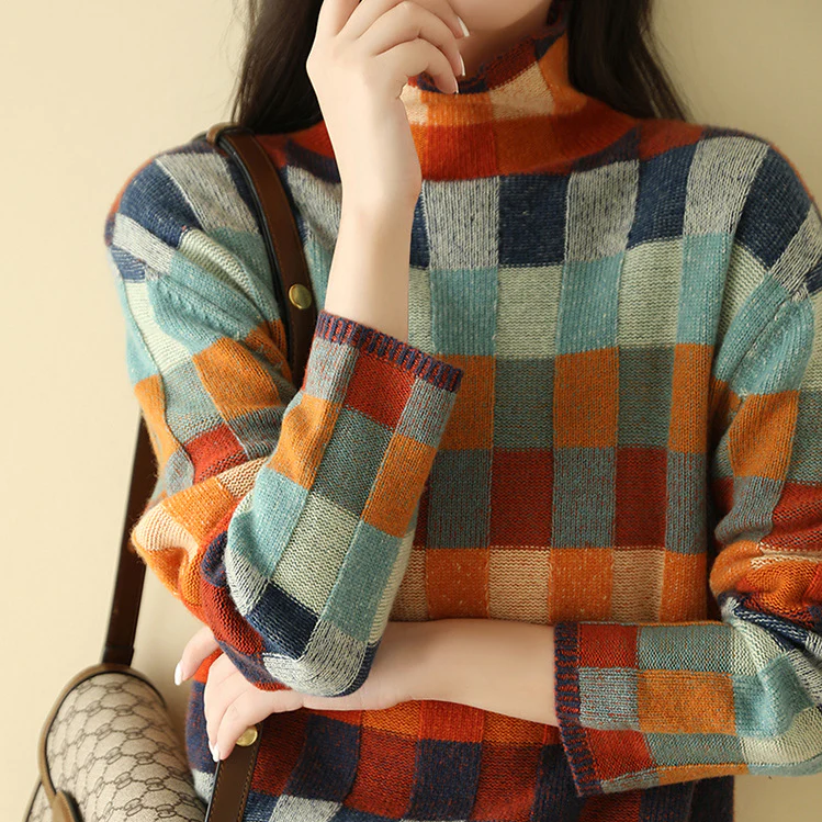 Faye – Retro Check Turtleneck Jumper
