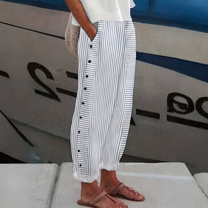 Barbara – Striped Straight-Leg Pants with Side Pockets