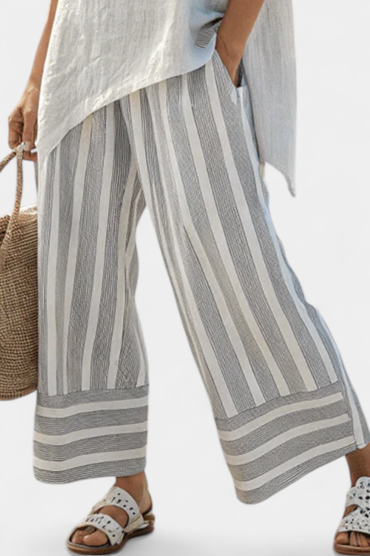 Griselda | Elegant Asymmetrical Blouse & Striped Pants