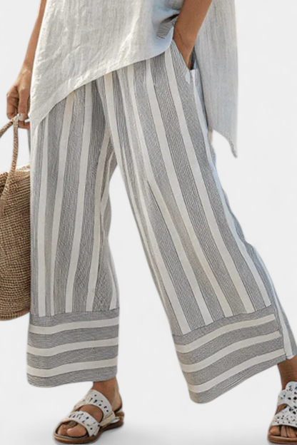 Griselda | Elegant Asymmetrical Blouse & Striped Pants