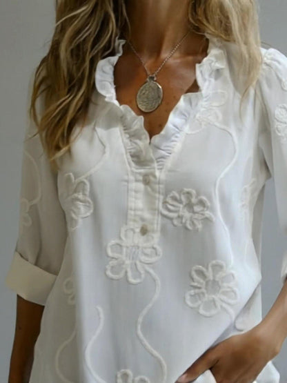 Leonie – Embroidered Ruffle Neck Blouse