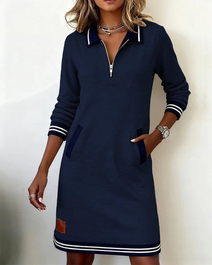 Delia – Zip-Front Lapel Sweatshirt Dress