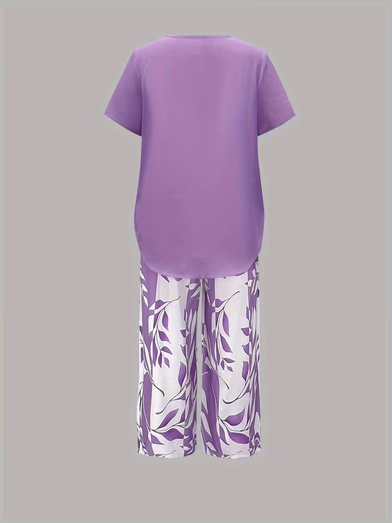 Portia | Casual Leaf Print Two-Piece Set