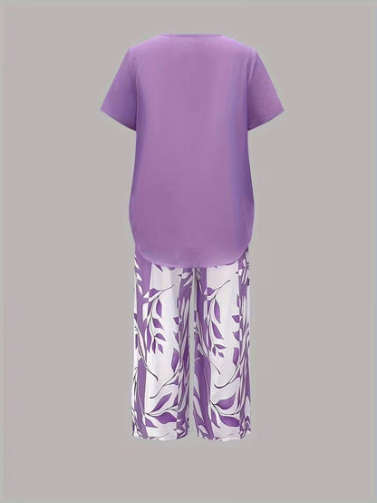 Christen | Casual Leaf Print Two-Piece Set