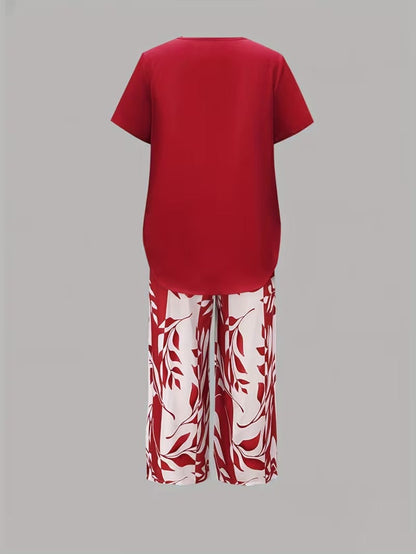Christen | Casual Leaf Print Two-Piece Set