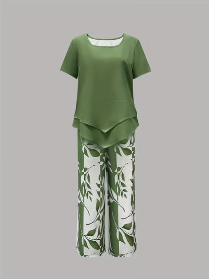 Portia | Casual Leaf Print Two-Piece Set