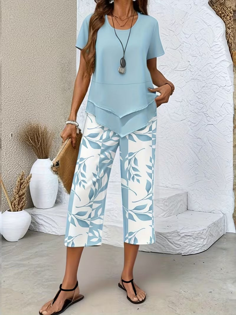 Christen | Casual Leaf Print Two-Piece Set