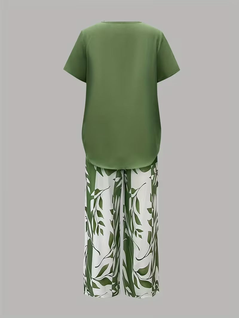 Christen | Casual Leaf Print Two-Piece Set