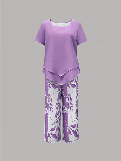 Christen | Casual Leaf Print Two-Piece Set