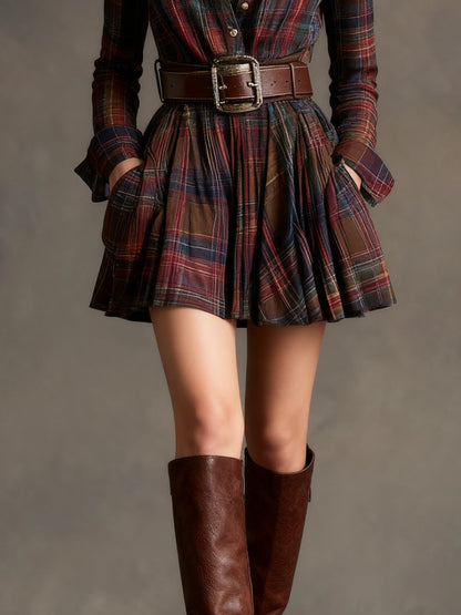 Charley | Vintage Red and Brown Checked Mini Dress (includes Belt)