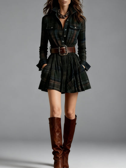 Charley | Vintage Red and Brown Checked Mini Dress (includes Belt)