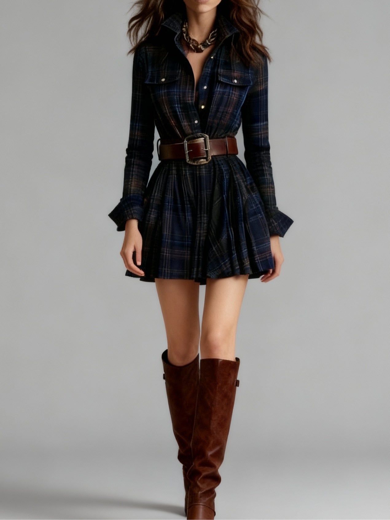 Charley | Vintage Red and Brown Checked Mini Dress (includes Belt)