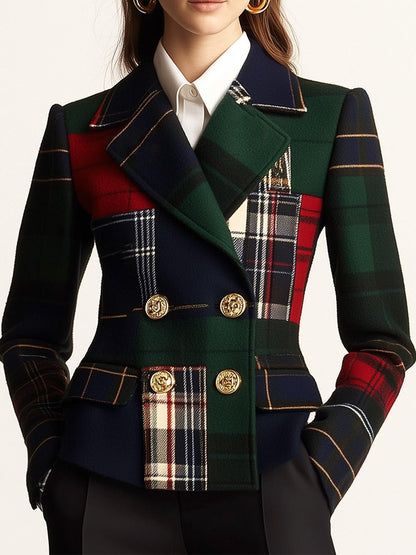 Sarah – Patchwork Tartan Double-Breasted Blazer