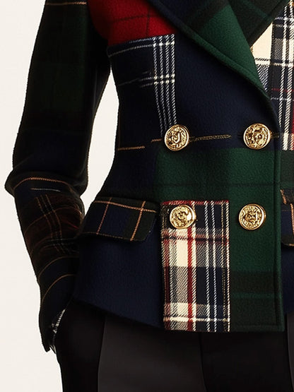 Sarah – Patchwork Tartan Double-Breasted Blazer