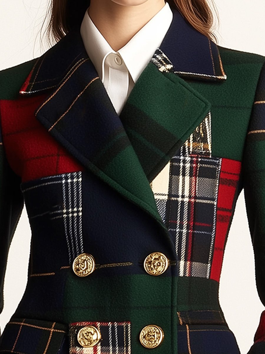 Sarah – Patchwork Tartan Double-Breasted Blazer