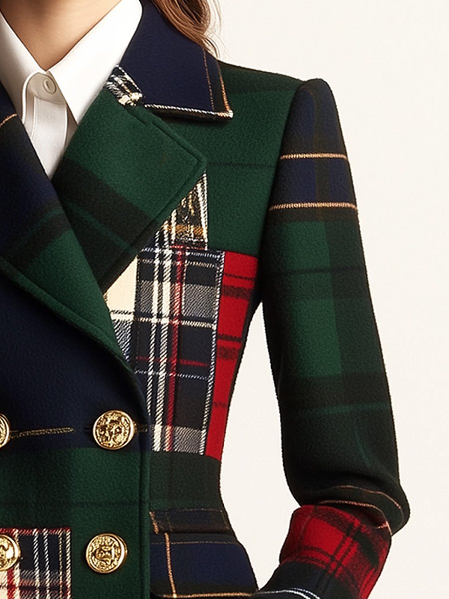Sarah – Patchwork Tartan Double-Breasted Blazer