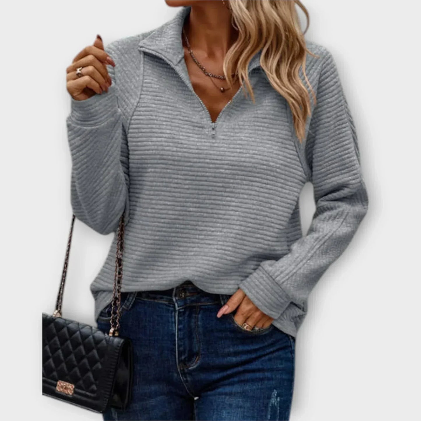 Lindsey – Half-Zip Ribbed Pullover Sweatshirt