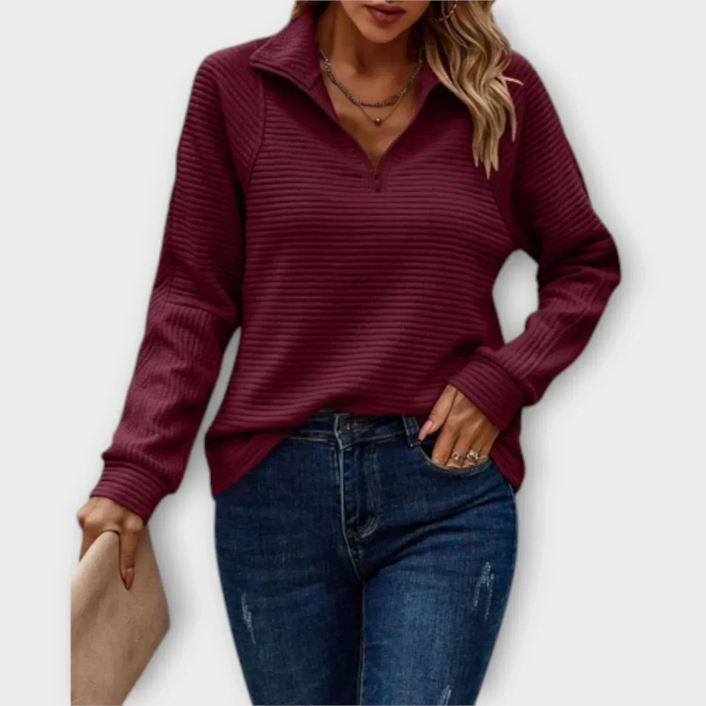 Lindsey – Half-Zip Ribbed Pullover Sweatshirt