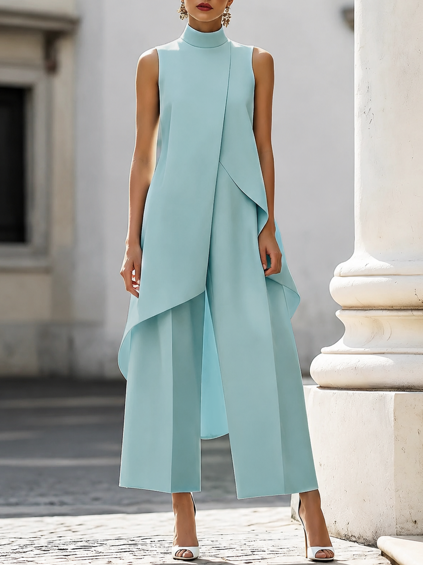 Faye – Asymmetric High-Neck Tailored Set