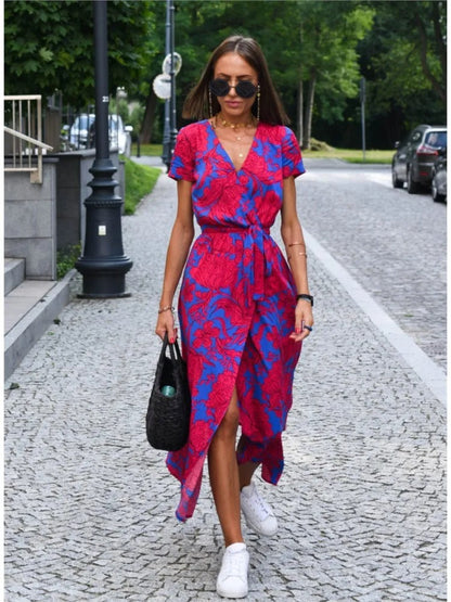 Miriam | Sunset Stroll V-Neck Slit Print Dress