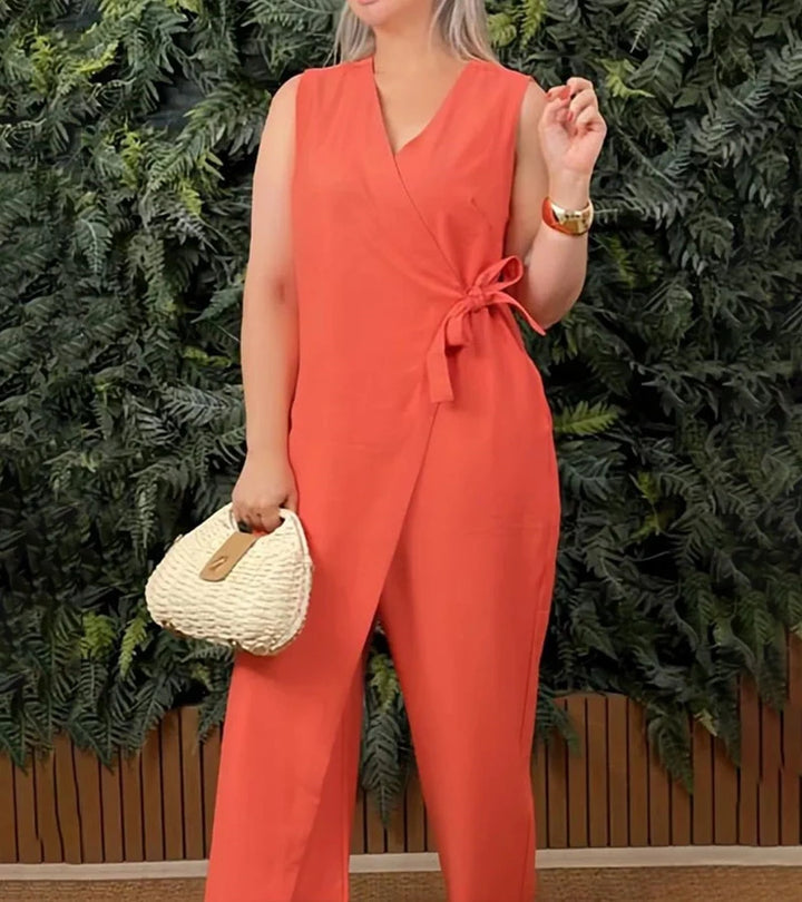 Margie – Sleeveless Wrap Tie Jumpsuit