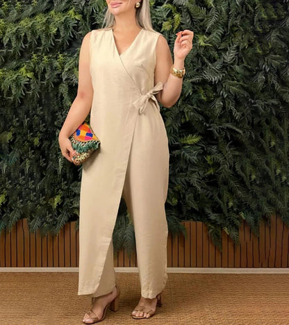 Margie – Sleeveless Wrap Tie Jumpsuit