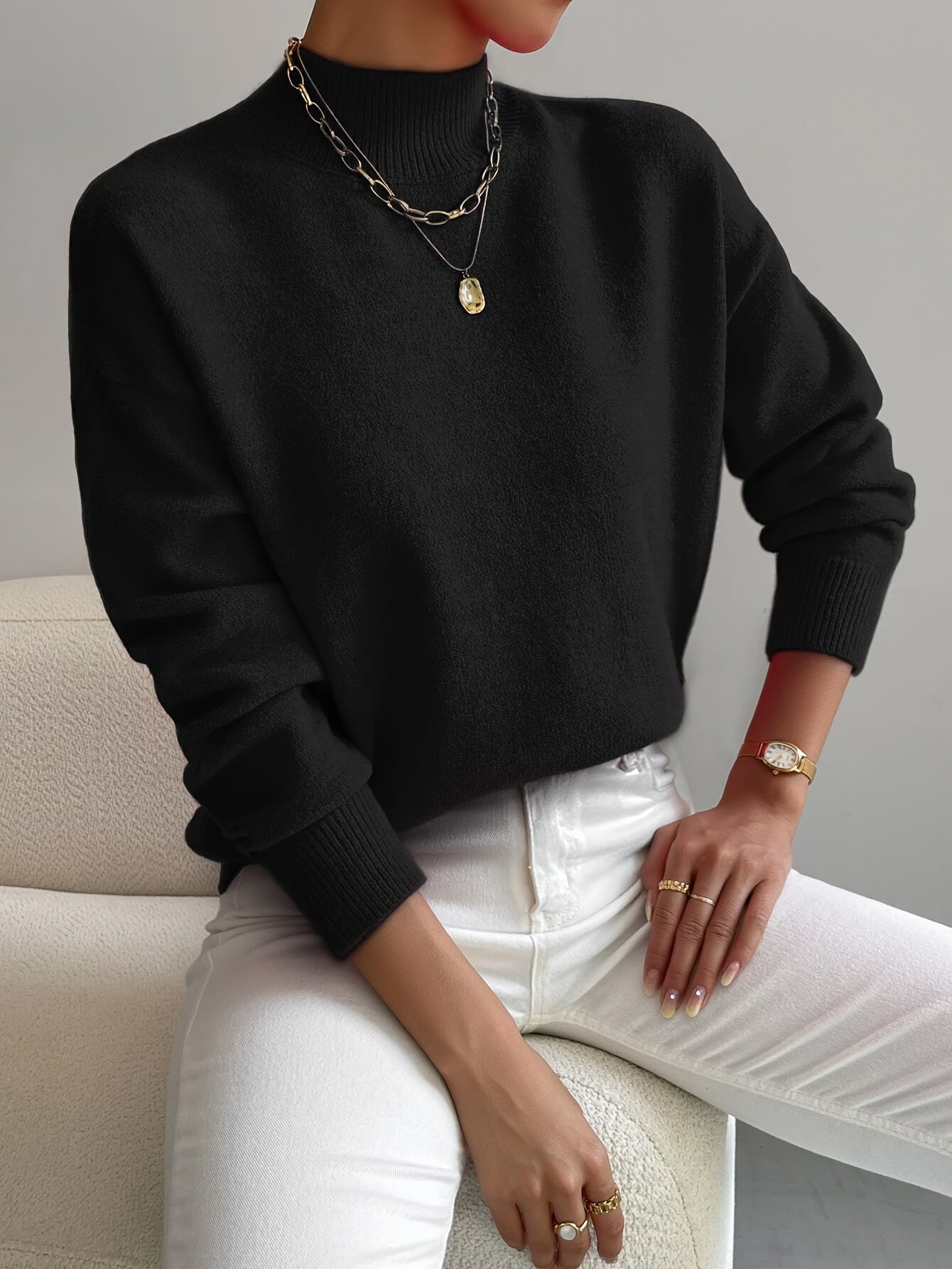 Tabatha – Mock Neck Relaxed Knit Jumper