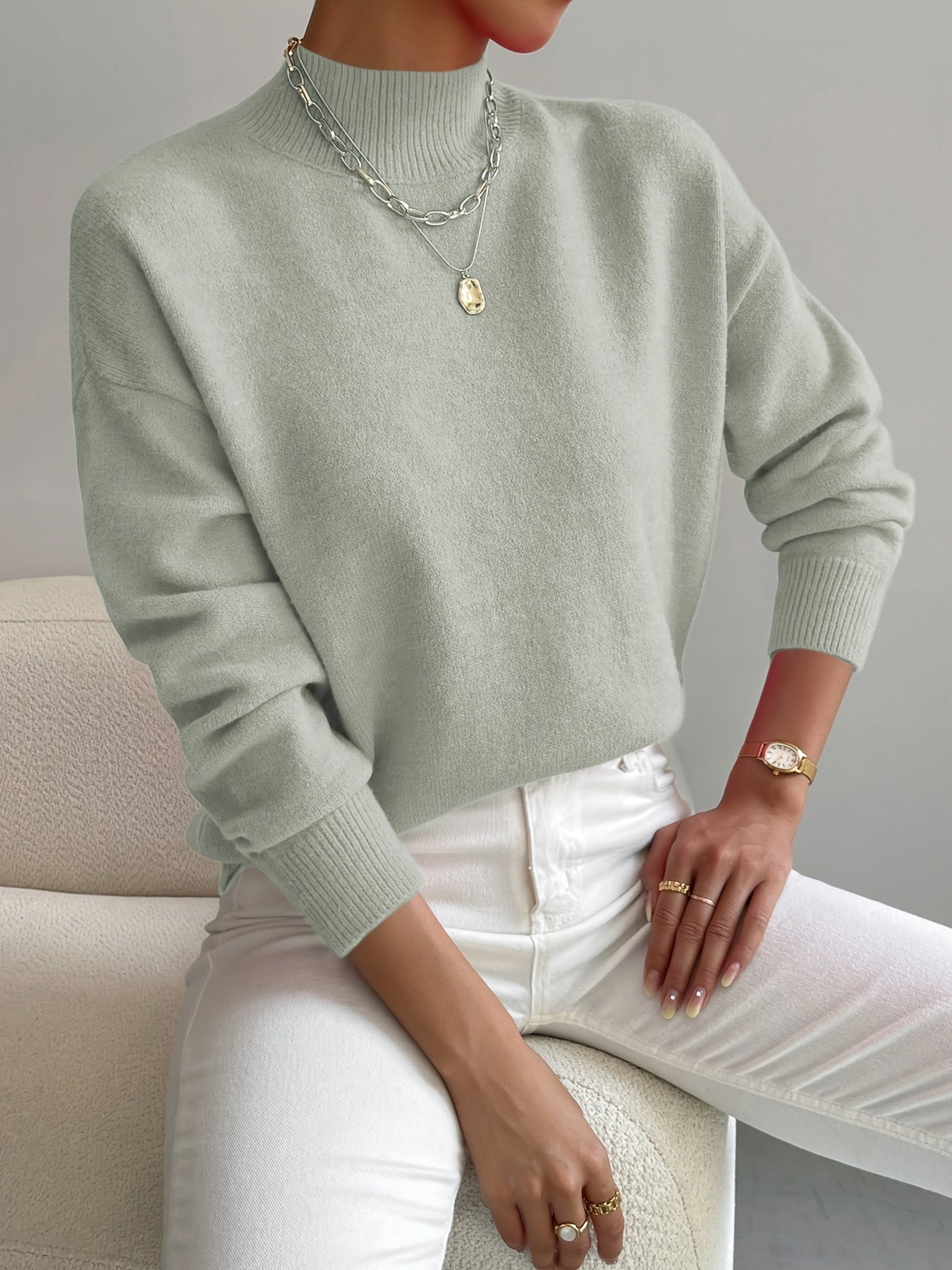 Tabatha – Mock Neck Relaxed Knit Jumper
