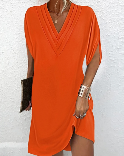 Leah – Elegant Split-Sleeve V-Neck Mini Dress