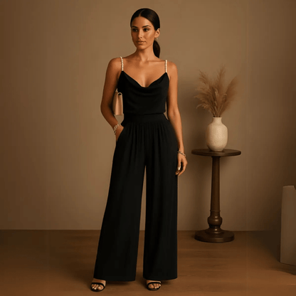 Lorraine – Pearl Strap Wide-Leg Jumpsuit
