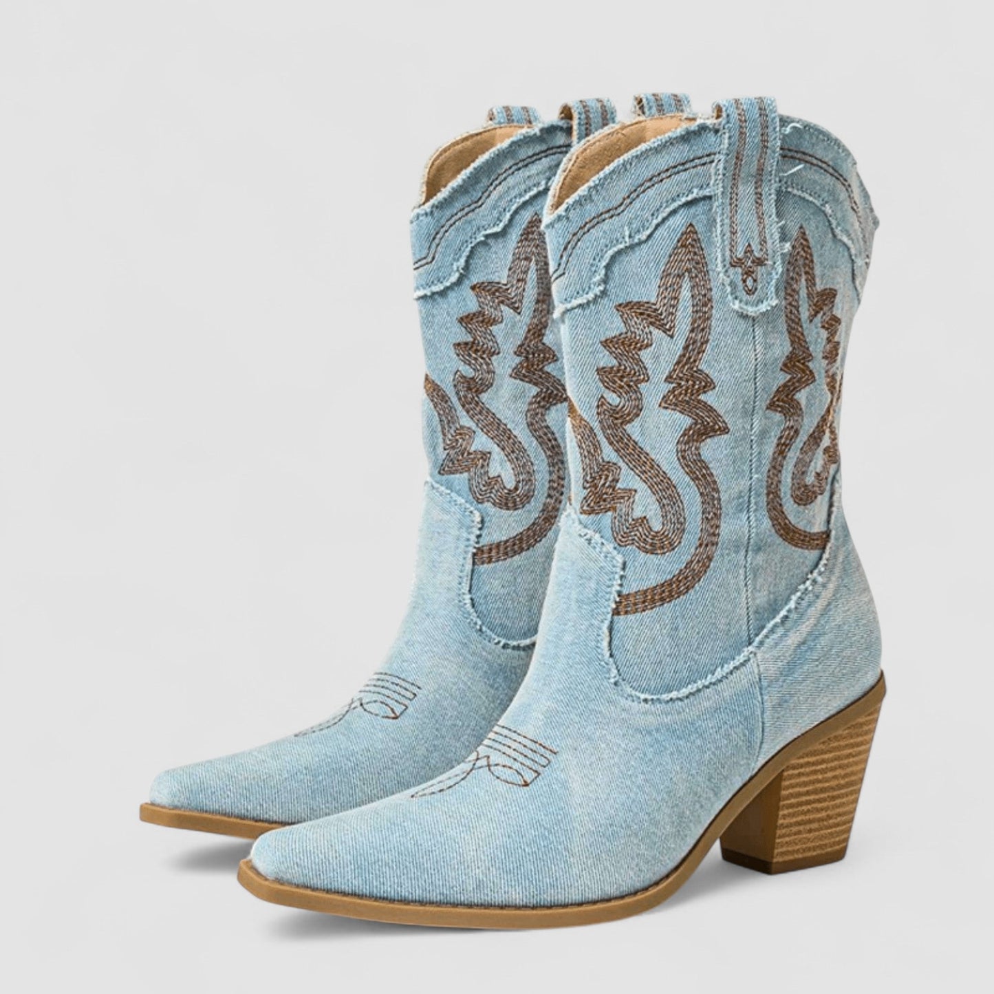 Madeline – Embroidered Denim Western Cowboy Boots